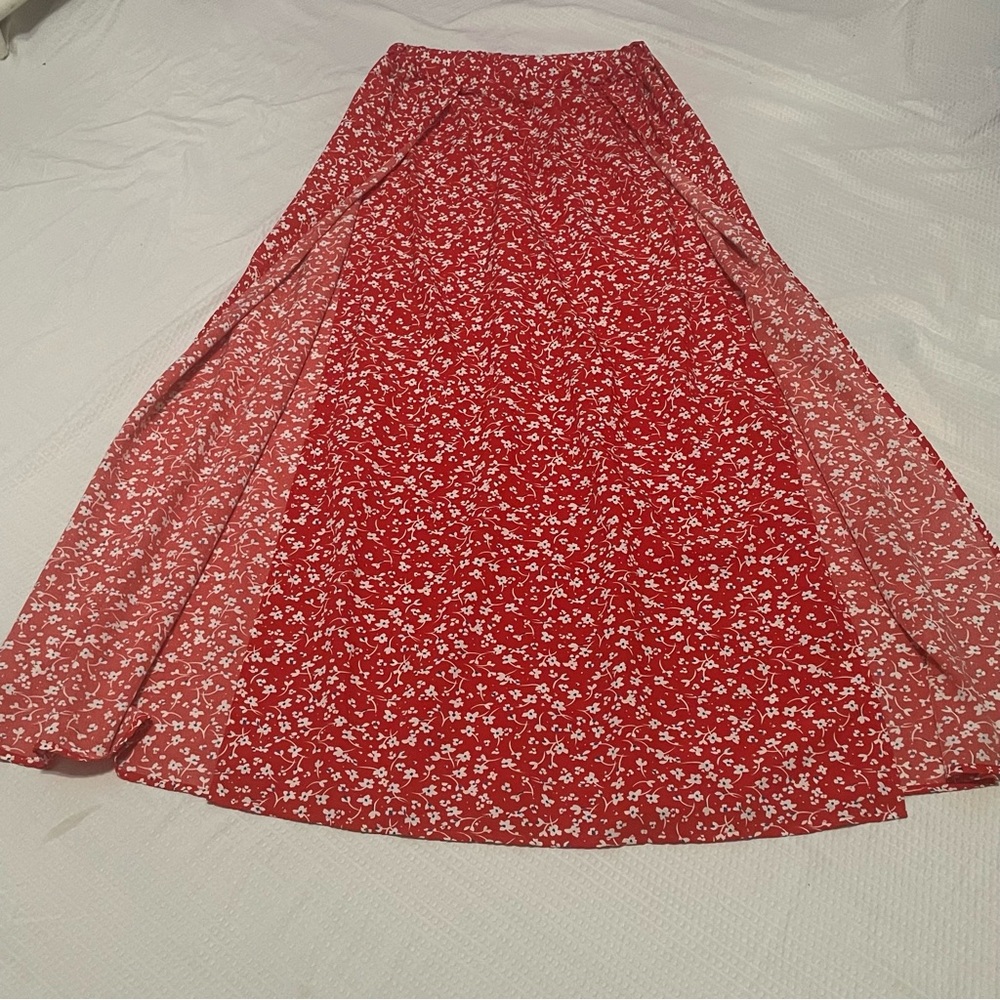 SHEIN Red and White Floral Maxi Skirt